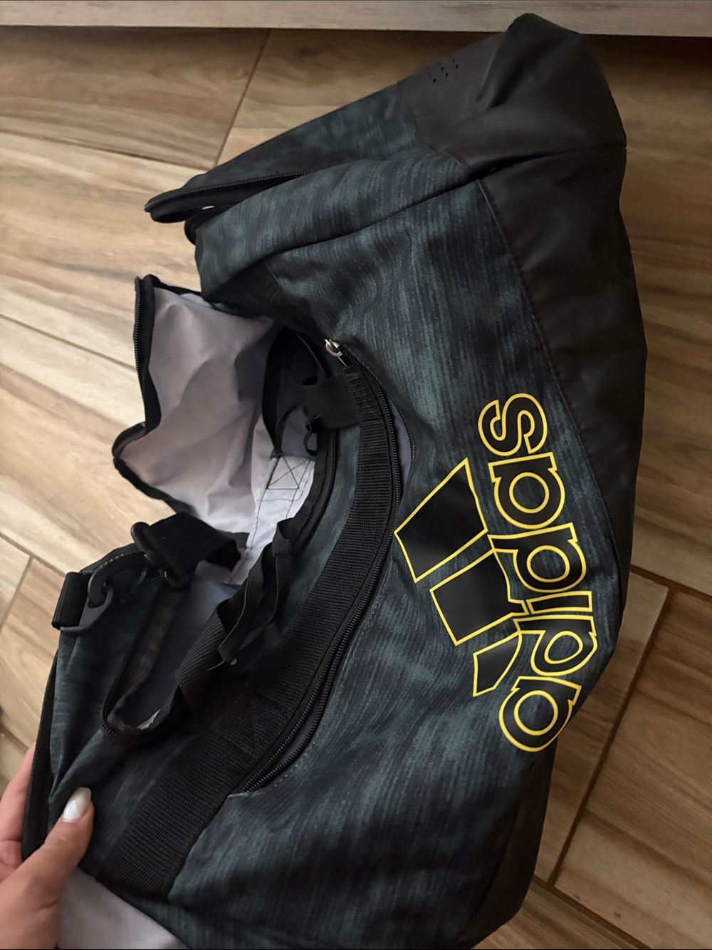adidas Black & Dark Green Duffel with Yellow Logo